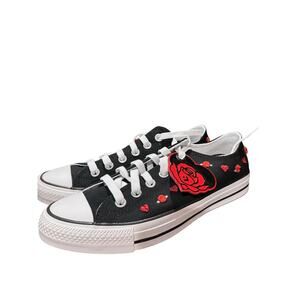 Converse Chuck Taylor All Star Red Roses Hearts Womens Low Top 8.5 sneaker black